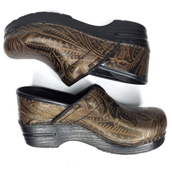 Dansko Floral Print Leather Brown Clogs Womans 7.5-8 - Picture 5 of 7
